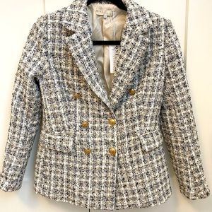 One/Third Tweed Blazer with Gold Buttons